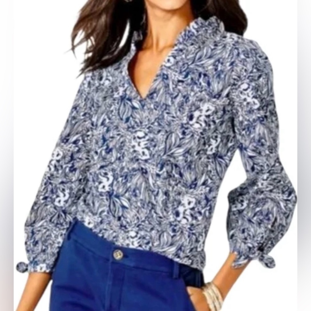 Lilly Pulitzer Sherida Top, Navy/White GDay Mate Print, NWT, Sz. M - Picture 4 of 8